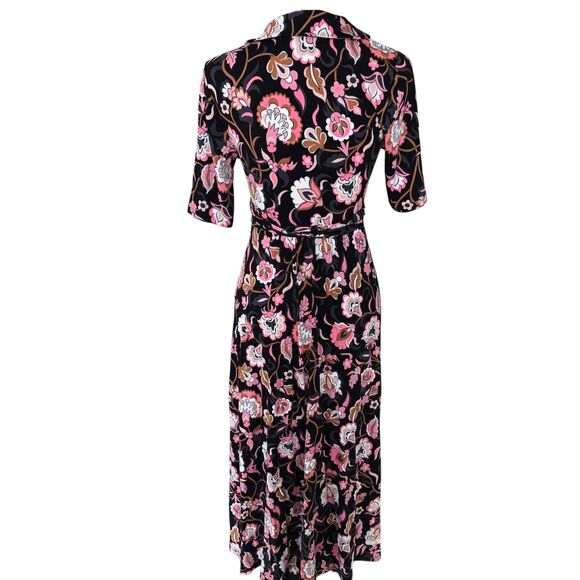 Boden Classic Short Sleeve Colorful Office Knit Jersey Floral Midi Wrap Dress 4P - Picture 6 of 11